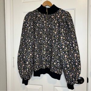 BNWT Selkie Sprit Black Floral The Pillow Turtleneck Quarter Zip Sz 1X Boho Cozy